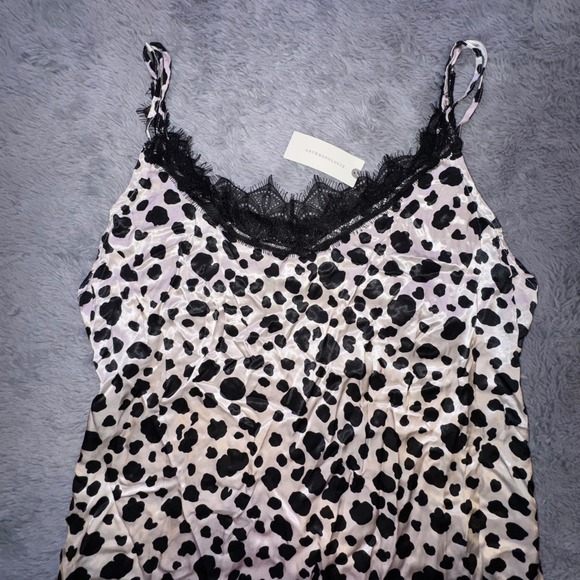 Anthropologie Women's Medium‎ Animal Print Lace Trim Slip Dress Midi Black NEW - Picture 14 of 16